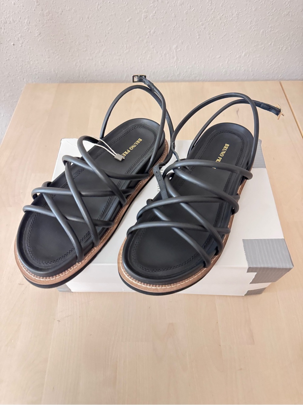 Bruno Premi, Black Strappy Leather Slingback Sandals NIB 39